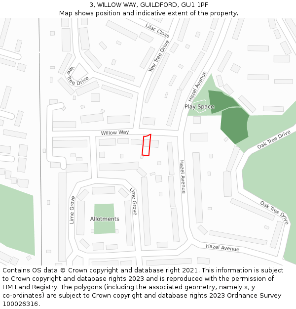3, WILLOW WAY, GUILDFORD, GU1 1PF: Location map and indicative extent of plot