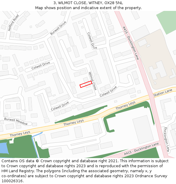 3, WILMOT CLOSE, WITNEY, OX28 5NL: Location map and indicative extent of plot