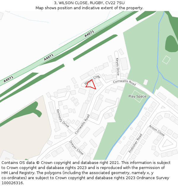 3, WILSON CLOSE, RUGBY, CV22 7SU: Location map and indicative extent of plot