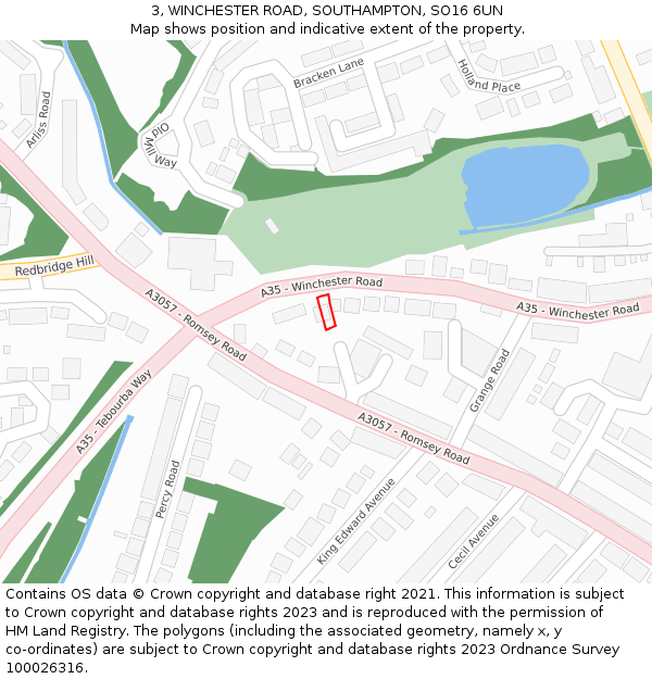 3, WINCHESTER ROAD, SOUTHAMPTON, SO16 6UN: Location map and indicative extent of plot