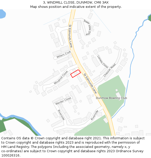 3, WINDMILL CLOSE, DUNMOW, CM6 3AX: Location map and indicative extent of plot