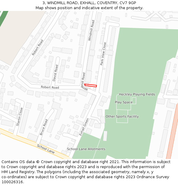 3, WINDMILL ROAD, EXHALL, COVENTRY, CV7 9GP: Location map and indicative extent of plot