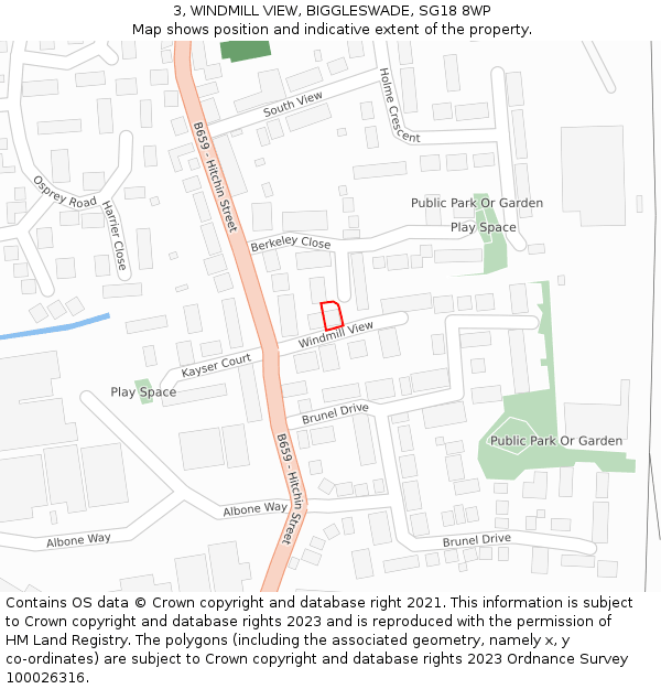 3, WINDMILL VIEW, BIGGLESWADE, SG18 8WP: Location map and indicative extent of plot
