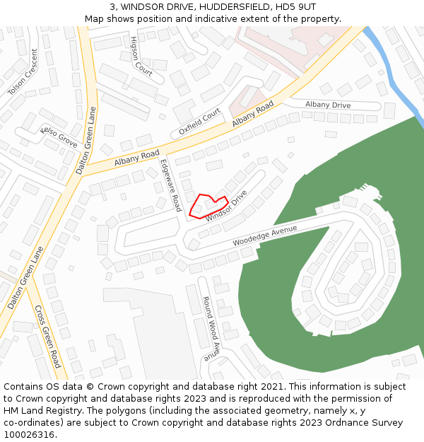 3, WINDSOR DRIVE, HUDDERSFIELD, HD5 9UT: Location map and indicative extent of plot