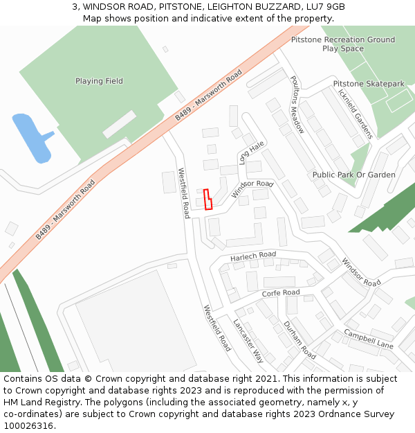 3, WINDSOR ROAD, PITSTONE, LEIGHTON BUZZARD, LU7 9GB: Location map and indicative extent of plot