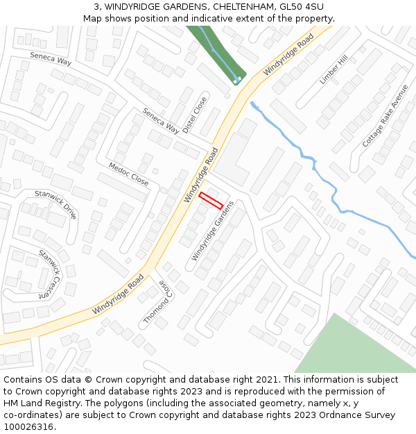 3, WINDYRIDGE GARDENS, CHELTENHAM, GL50 4SU: Location map and indicative extent of plot