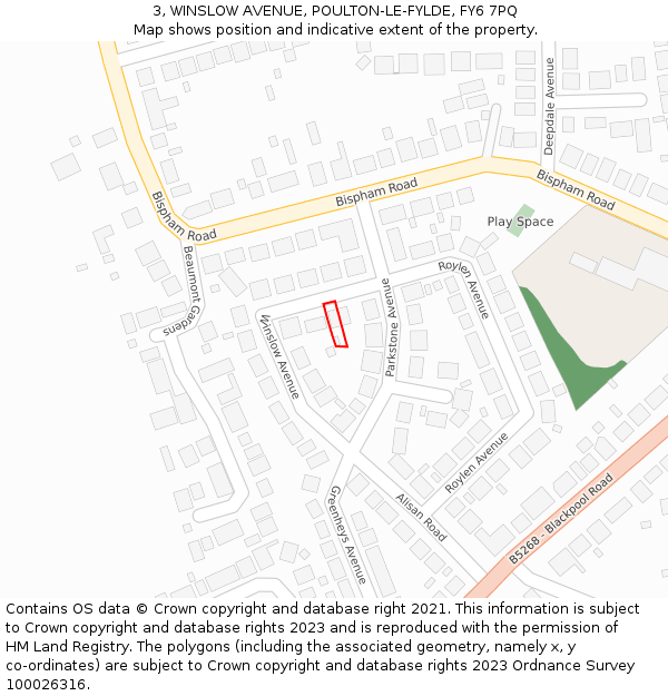 3, WINSLOW AVENUE, POULTON-LE-FYLDE, FY6 7PQ: Location map and indicative extent of plot