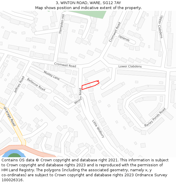 3, WINTON ROAD, WARE, SG12 7AY: Location map and indicative extent of plot