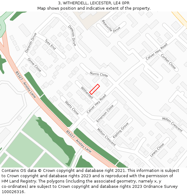 3, WITHERDELL, LEICESTER, LE4 0PR: Location map and indicative extent of plot
