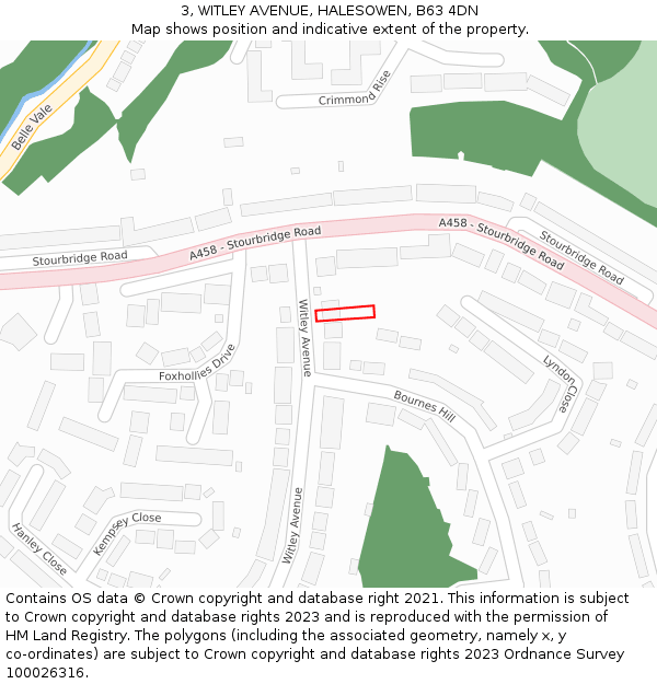 3, WITLEY AVENUE, HALESOWEN, B63 4DN: Location map and indicative extent of plot