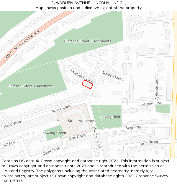 3, WOBURN AVENUE, LINCOLN, LN1 3HJ: Location map and indicative extent of plot