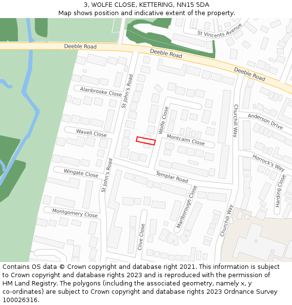 3, WOLFE CLOSE, KETTERING, NN15 5DA: Location map and indicative extent of plot