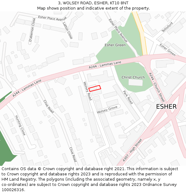 3, WOLSEY ROAD, ESHER, KT10 8NT: Location map and indicative extent of plot