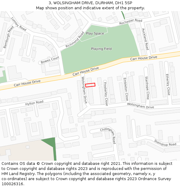 3, WOLSINGHAM DRIVE, DURHAM, DH1 5SP: Location map and indicative extent of plot