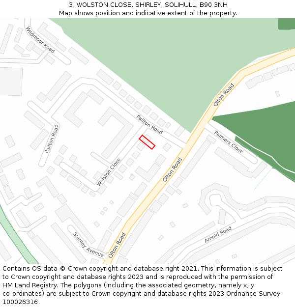 3, WOLSTON CLOSE, SHIRLEY, SOLIHULL, B90 3NH: Location map and indicative extent of plot