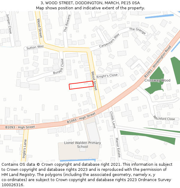 3, WOOD STREET, DODDINGTON, MARCH, PE15 0SA: Location map and indicative extent of plot