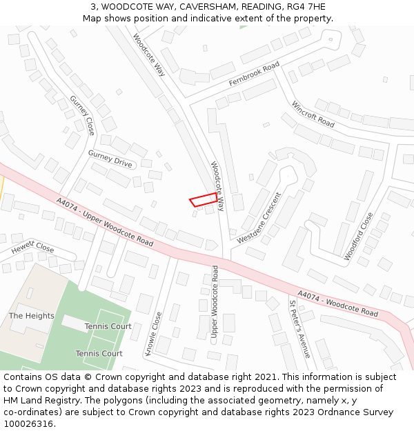 3, WOODCOTE WAY, CAVERSHAM, READING, RG4 7HE: Location map and indicative extent of plot