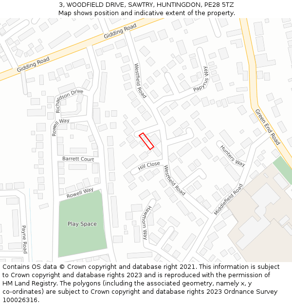 3, WOODFIELD DRIVE, SAWTRY, HUNTINGDON, PE28 5TZ: Location map and indicative extent of plot