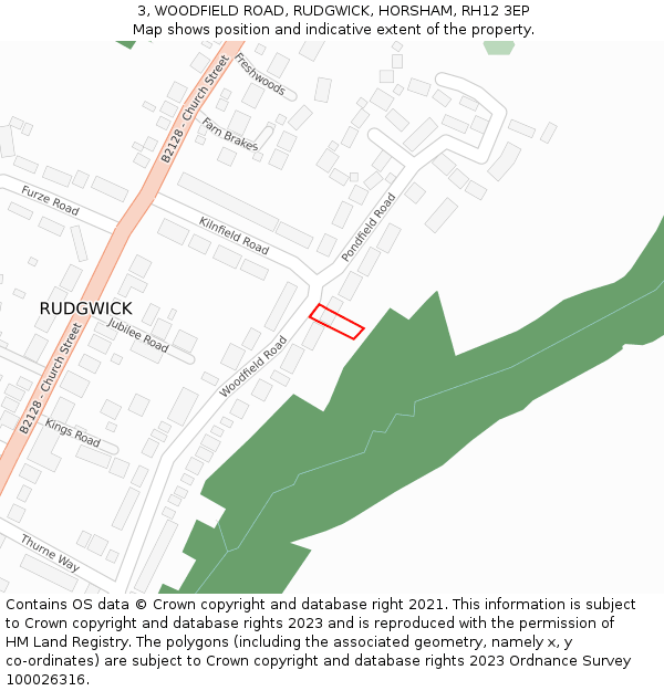 3, WOODFIELD ROAD, RUDGWICK, HORSHAM, RH12 3EP: Location map and indicative extent of plot