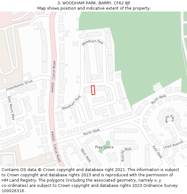 3, WOODHAM PARK, BARRY, CF62 8JF: Location map and indicative extent of plot