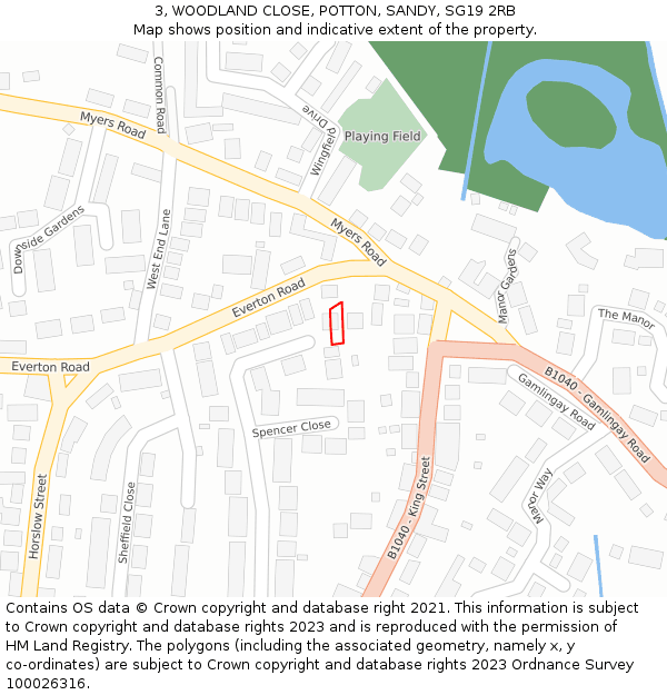 3, WOODLAND CLOSE, POTTON, SANDY, SG19 2RB: Location map and indicative extent of plot