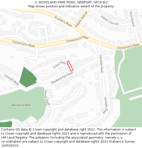 3, WOODLAND PARK ROAD, NEWPORT, NP19 8LY: Location map and indicative extent of plot