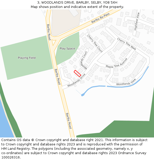 3, WOODLANDS DRIVE, BARLBY, SELBY, YO8 5XH: Location map and indicative extent of plot