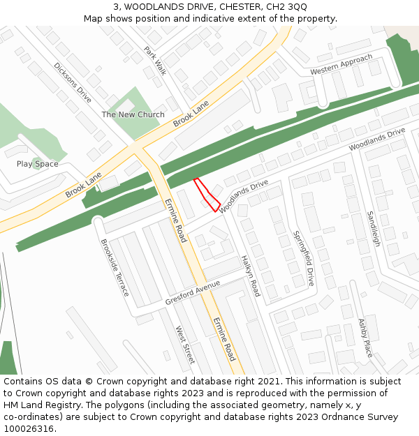 3, WOODLANDS DRIVE, CHESTER, CH2 3QQ: Location map and indicative extent of plot