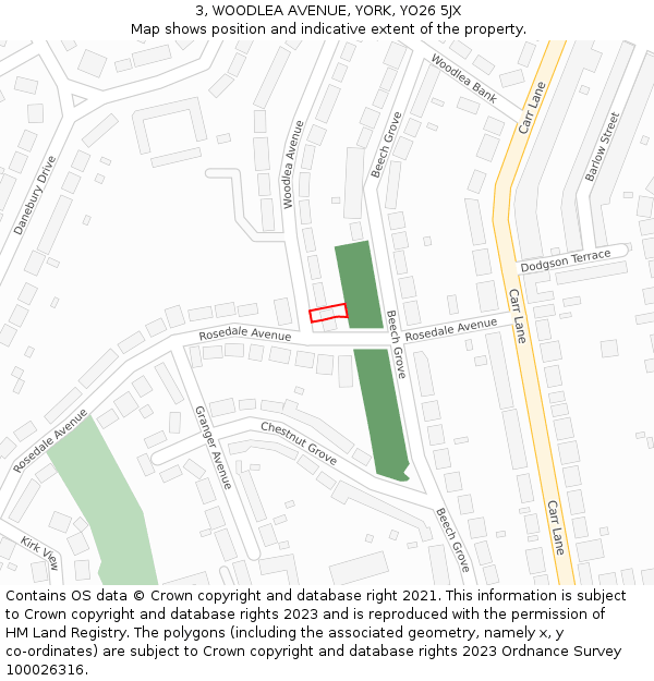 3, WOODLEA AVENUE, YORK, YO26 5JX: Location map and indicative extent of plot