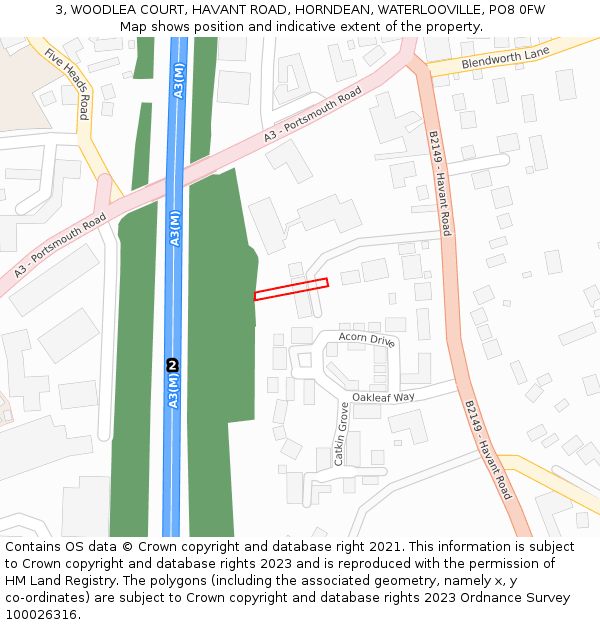 3, WOODLEA COURT, HAVANT ROAD, HORNDEAN, WATERLOOVILLE, PO8 0FW: Location map and indicative extent of plot