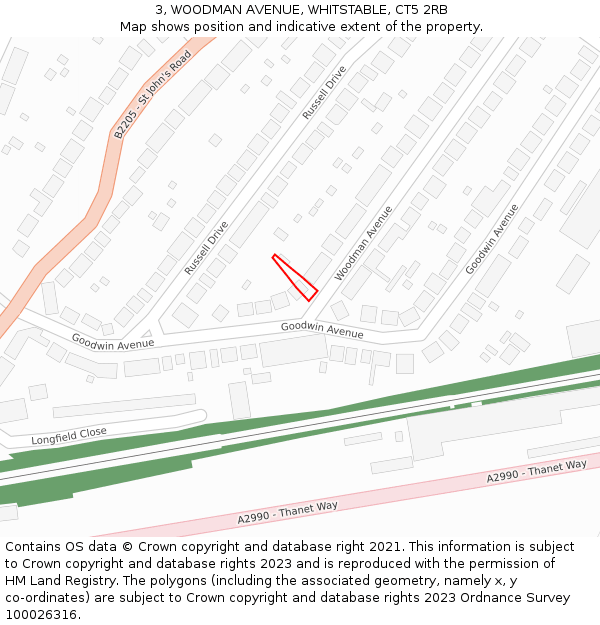 3, WOODMAN AVENUE, WHITSTABLE, CT5 2RB: Location map and indicative extent of plot