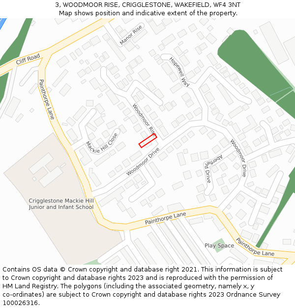 3, WOODMOOR RISE, CRIGGLESTONE, WAKEFIELD, WF4 3NT: Location map and indicative extent of plot