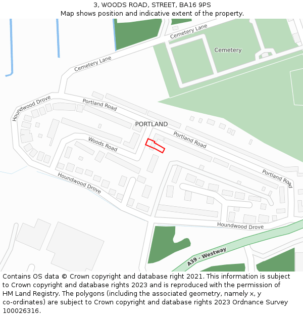 3, WOODS ROAD, STREET, BA16 9PS: Location map and indicative extent of plot