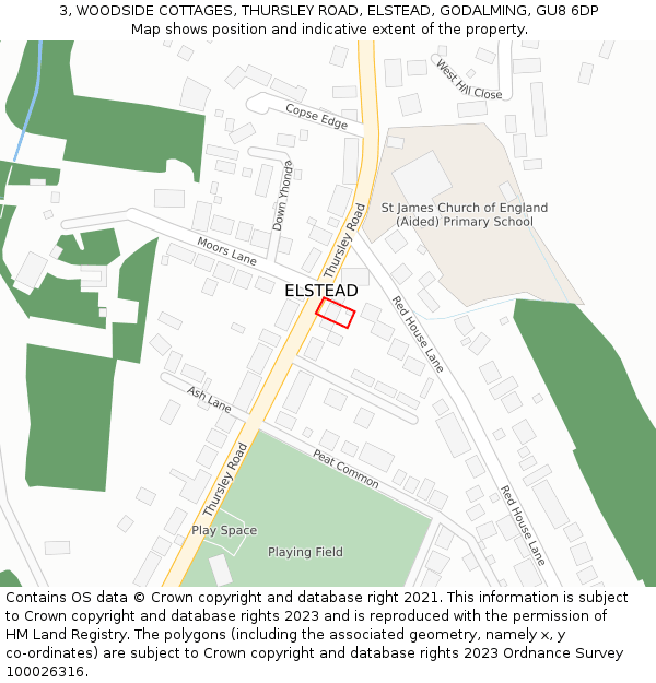 3, WOODSIDE COTTAGES, THURSLEY ROAD, ELSTEAD, GODALMING, GU8 6DP: Location map and indicative extent of plot