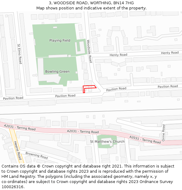 3, WOODSIDE ROAD, WORTHING, BN14 7HG: Location map and indicative extent of plot