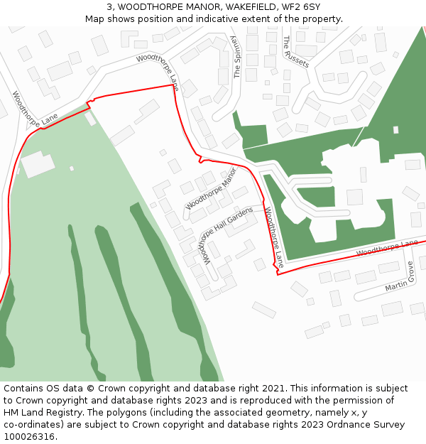 3, WOODTHORPE MANOR, WAKEFIELD, WF2 6SY: Location map and indicative extent of plot