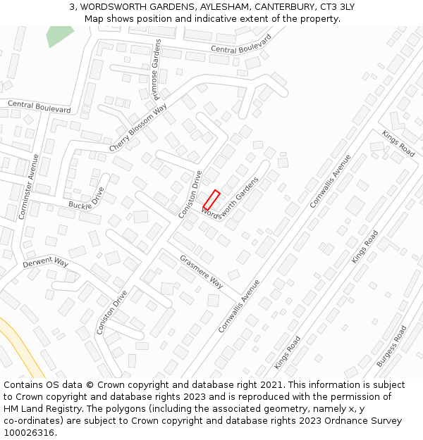 3, WORDSWORTH GARDENS, AYLESHAM, CANTERBURY, CT3 3LY: Location map and indicative extent of plot