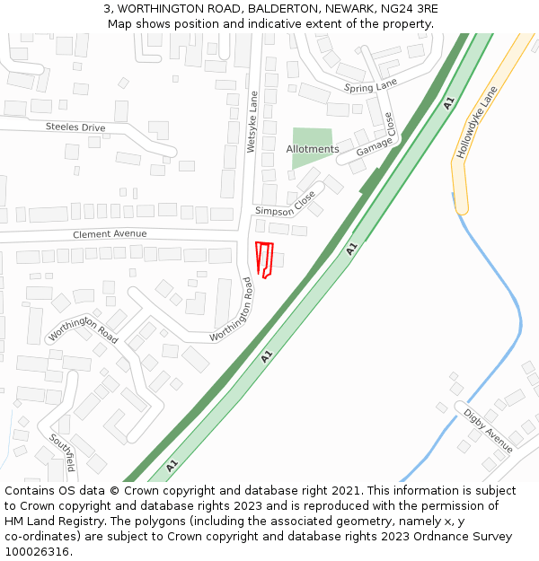 3, WORTHINGTON ROAD, BALDERTON, NEWARK, NG24 3RE: Location map and indicative extent of plot