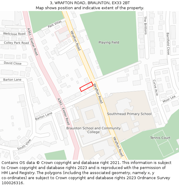 3, WRAFTON ROAD, BRAUNTON, EX33 2BT: Location map and indicative extent of plot