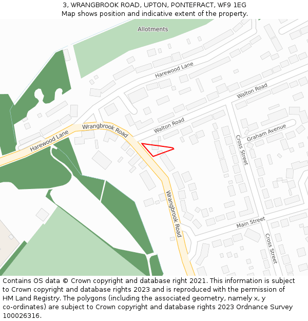 3, WRANGBROOK ROAD, UPTON, PONTEFRACT, WF9 1EG: Location map and indicative extent of plot