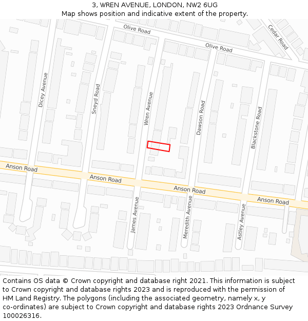 3, WREN AVENUE, LONDON, NW2 6UG: Location map and indicative extent of plot