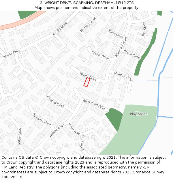 3, WRIGHT DRIVE, SCARNING, DEREHAM, NR19 2TS: Location map and indicative extent of plot