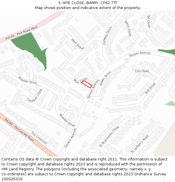 3, WYE CLOSE, BARRY, CF62 7TF: Location map and indicative extent of plot