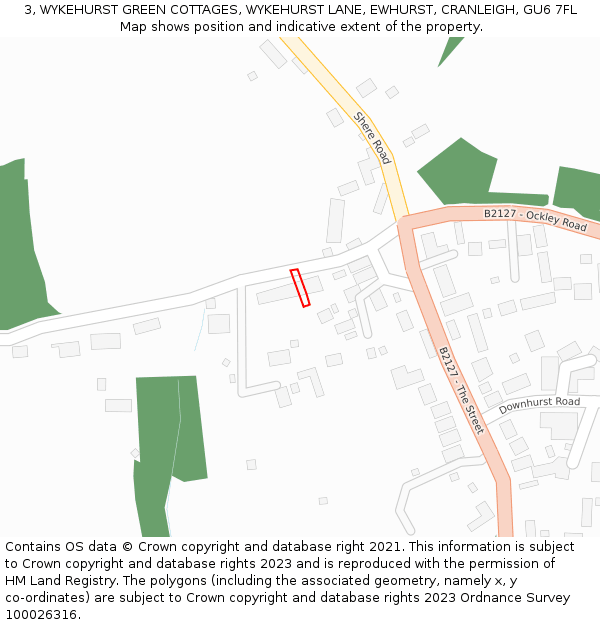 3, WYKEHURST GREEN COTTAGES, WYKEHURST LANE, EWHURST, CRANLEIGH, GU6 7FL: Location map and indicative extent of plot