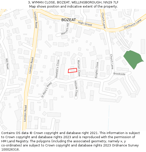 3, WYMAN CLOSE, BOZEAT, WELLINGBOROUGH, NN29 7LF: Location map and indicative extent of plot