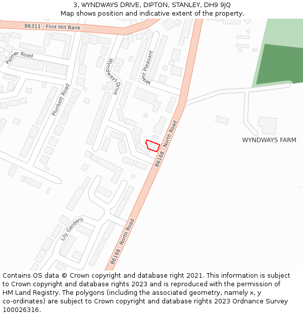 3, WYNDWAYS DRIVE, DIPTON, STANLEY, DH9 9JQ: Location map and indicative extent of plot