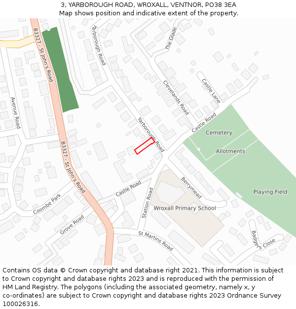 3, YARBOROUGH ROAD, WROXALL, VENTNOR, PO38 3EA: Location map and indicative extent of plot