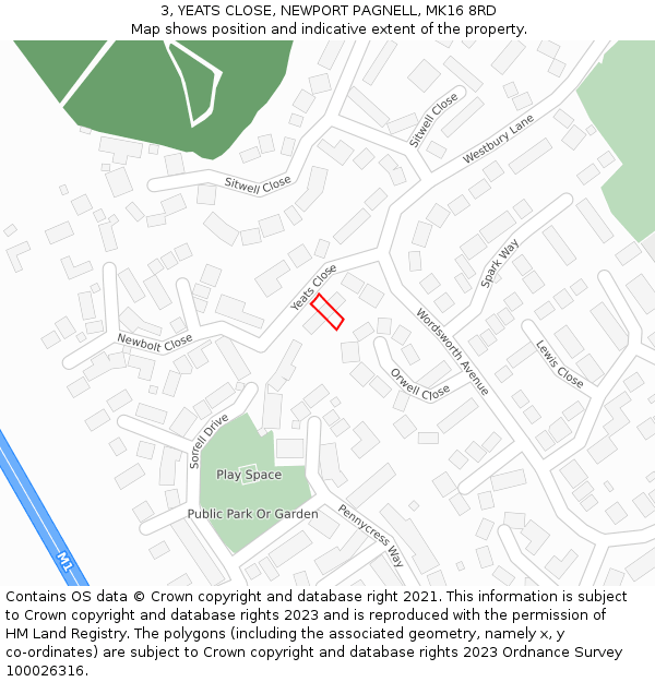 3, YEATS CLOSE, NEWPORT PAGNELL, MK16 8RD: Location map and indicative extent of plot