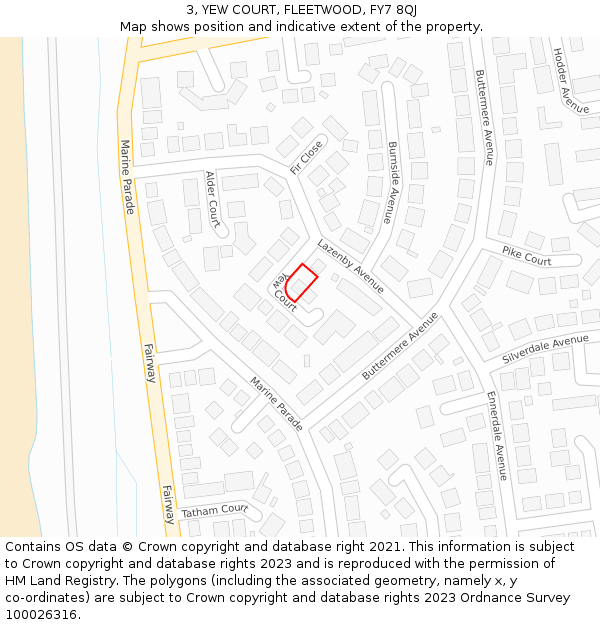 3, YEW COURT, FLEETWOOD, FY7 8QJ: Location map and indicative extent of plot