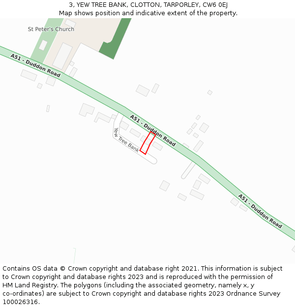 3, YEW TREE BANK, CLOTTON, TARPORLEY, CW6 0EJ: Location map and indicative extent of plot